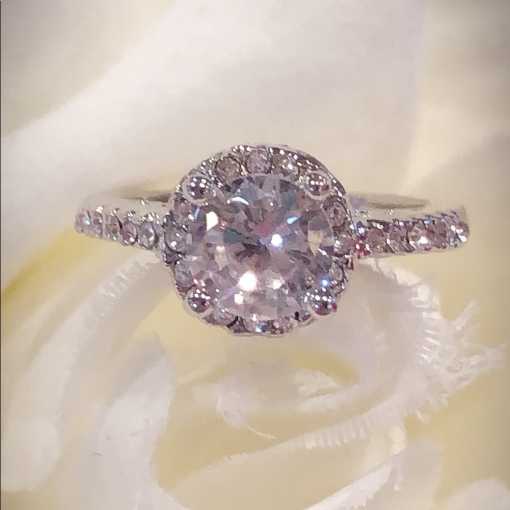 5/$50 White Sapphire & Silver Engagement Ring - Picture 2 of 5